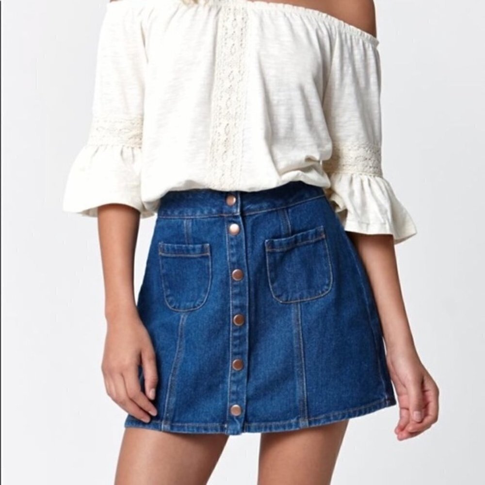 Brandy Melville Mini Button Front Denim Jean Skirt